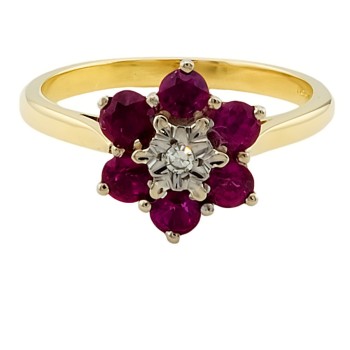 18ct Gold Ruby / Diamond Cluster Ring size P